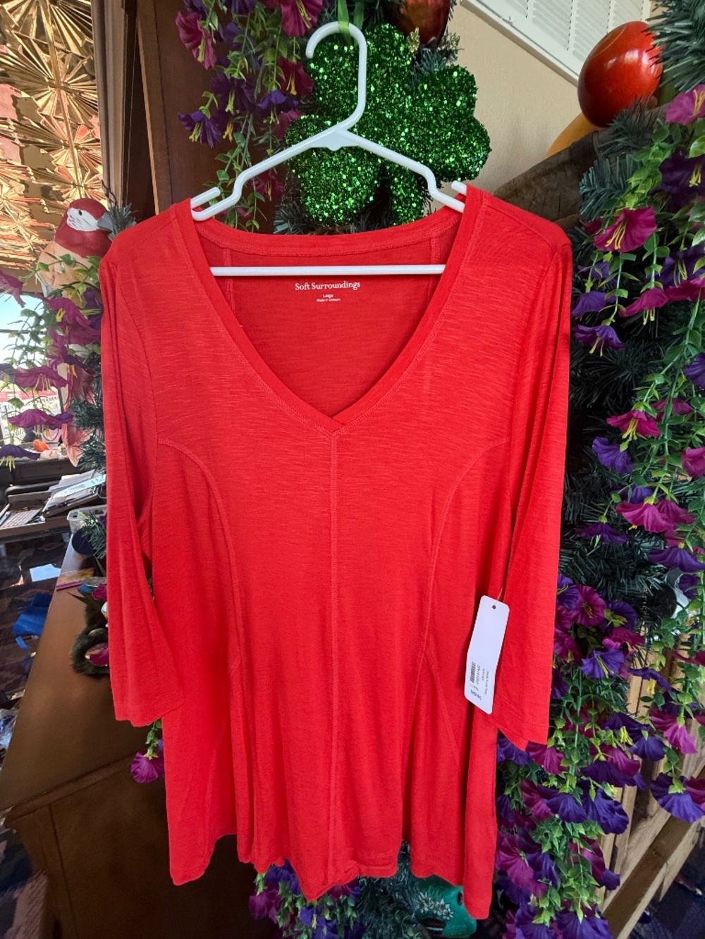 NWT SIZE L 14-16 POPPY RED TUNIC  SHIRT SOFT SURROUNDINGS